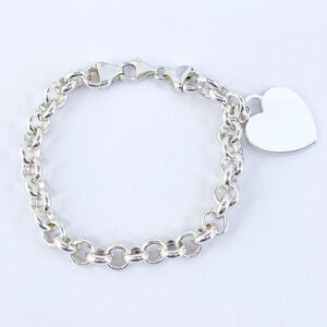 Vintage Italy Sterling Silver 925 Heart Charm Bracelet 7.5"
